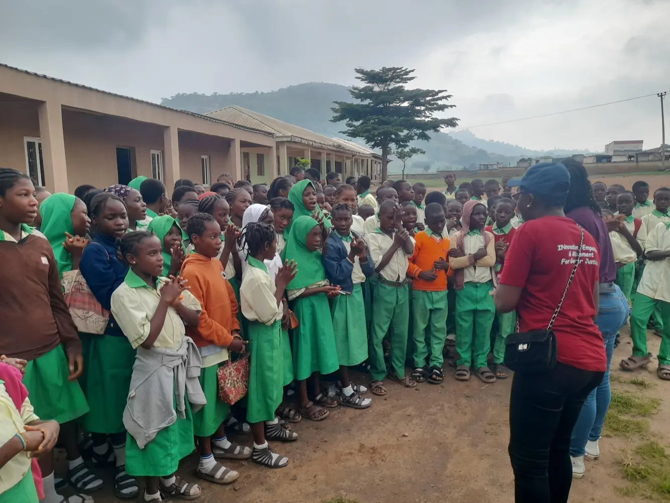 Students gathered during a school outreach